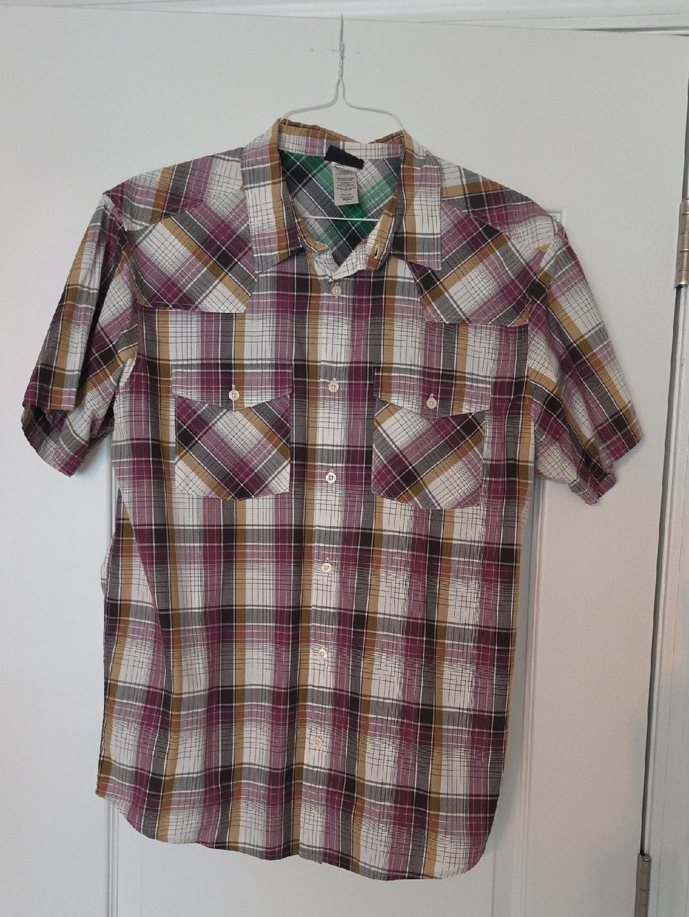 Patagonia Short-Sleeve Plaid Button-Down Shirt - Burgundy/Green/White/Tan